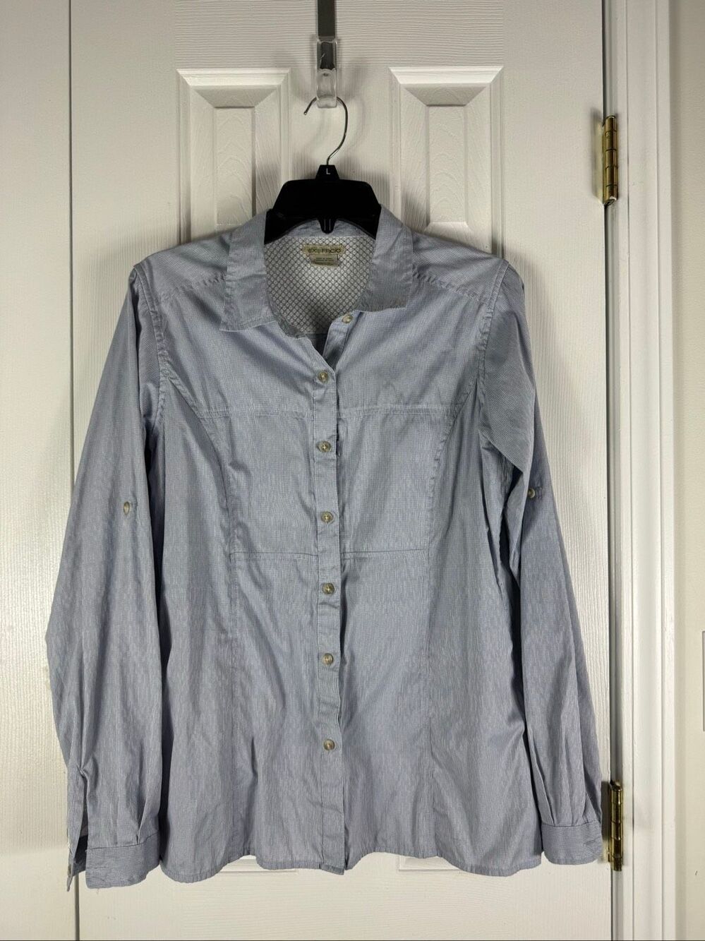 Exofficio Womens Long Sleeve Blue Gray Button Shirt Size L